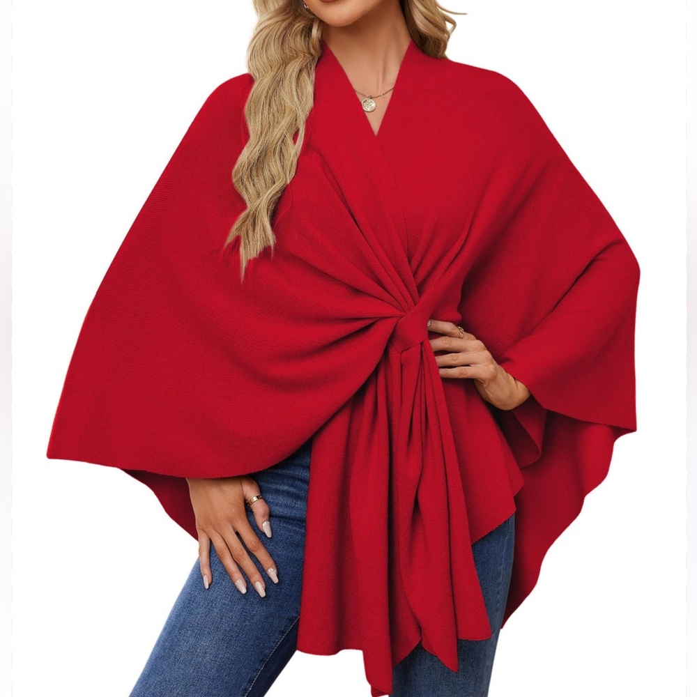 NEW PULI WOMENS PONCHO shawl color red